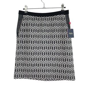 Rafaella Black White Geometric Print Knee Length Straight Career Skirt Sz PS